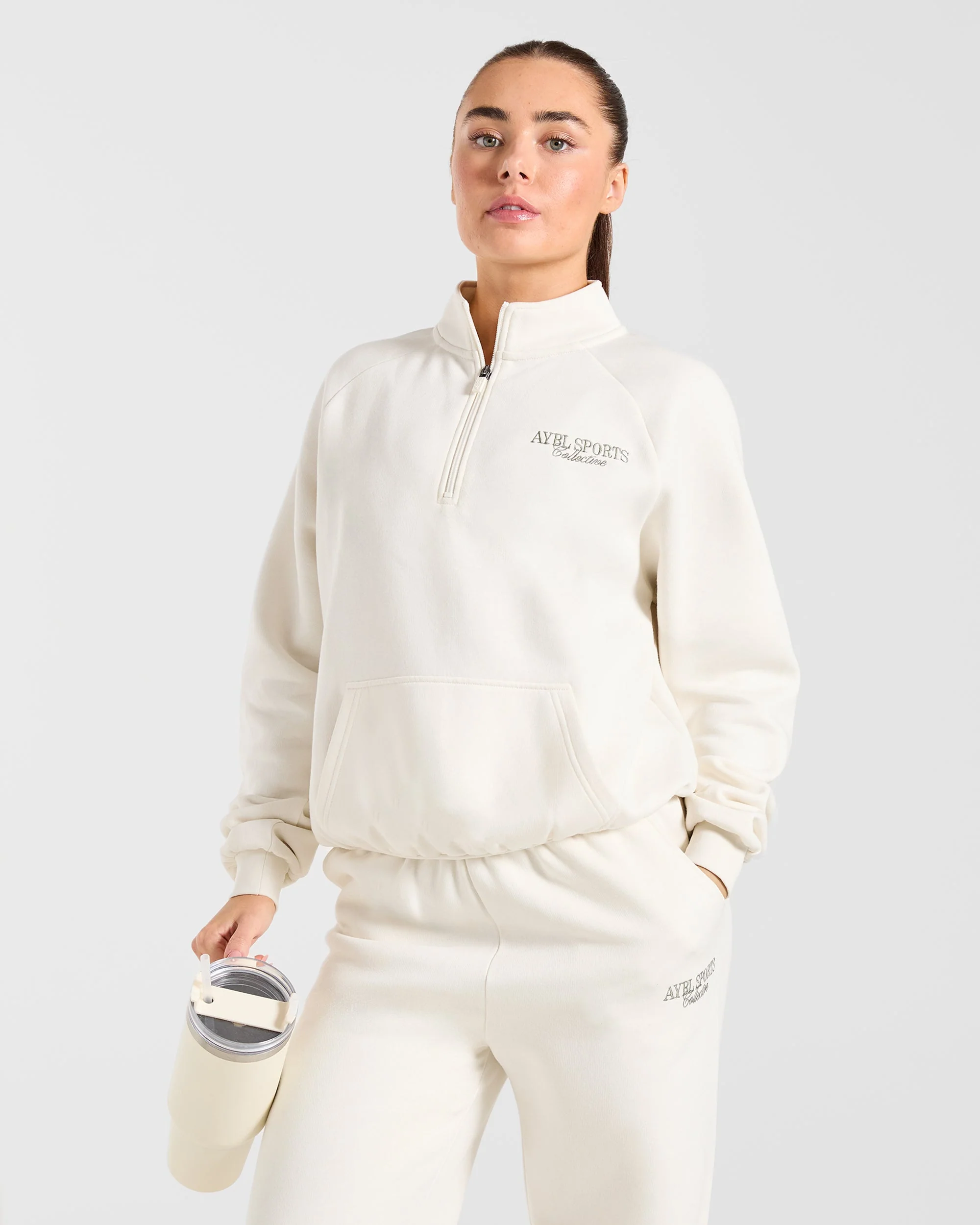 Sports Collective Oversized 1/4 Zip Pullover - Off Blanc/Vert - Image 7