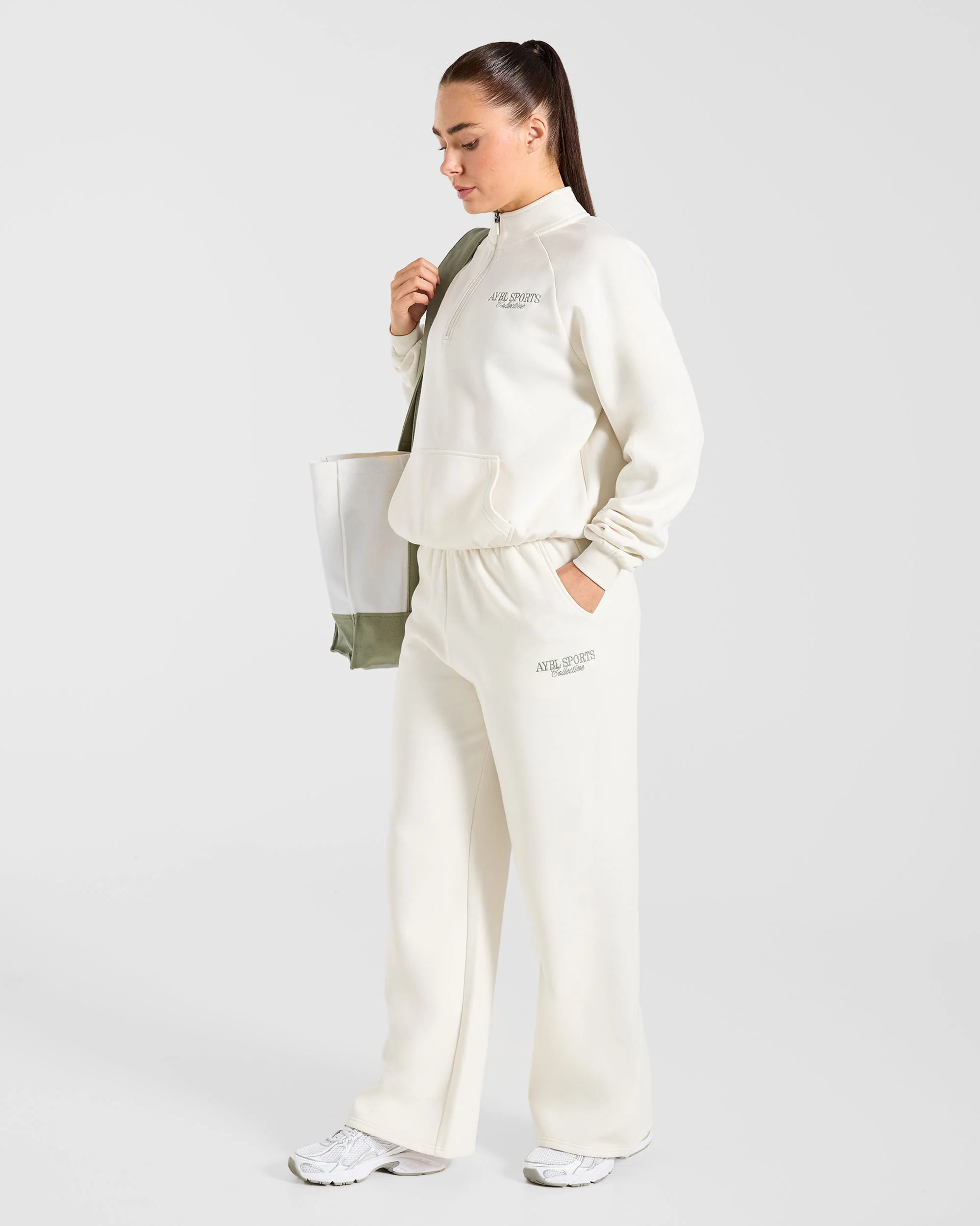 Sports Collective Oversized 1/4 Zip Pullover - Off Blanc/Vert - Image 8